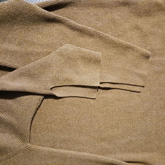 Zara Collard V-Neck‎ Sweater with Split Sleeves Tan Brown Size S Longer length - Picture 6 of 9